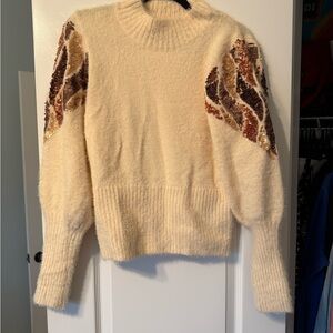 Listicle Cream Sweater with Sequin Accents